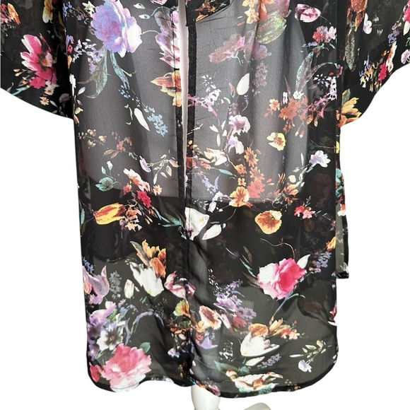 Poscilla Black Floral Open Front Kimono size L - Picture 8 of 17
